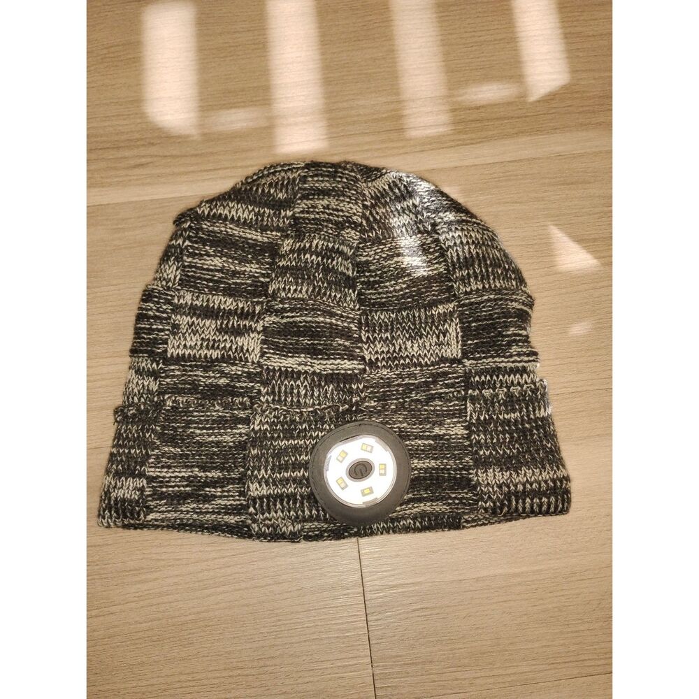 Light-Up LED Knit Beanie Hat, Fleece Lined, Gray/Black, still works, Unisex